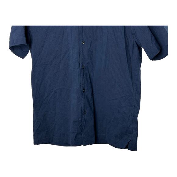 Michael Kors Midnight Navy Blue Textured Short Sleeve Button Down Shirt Medium - Picture 3 of 4